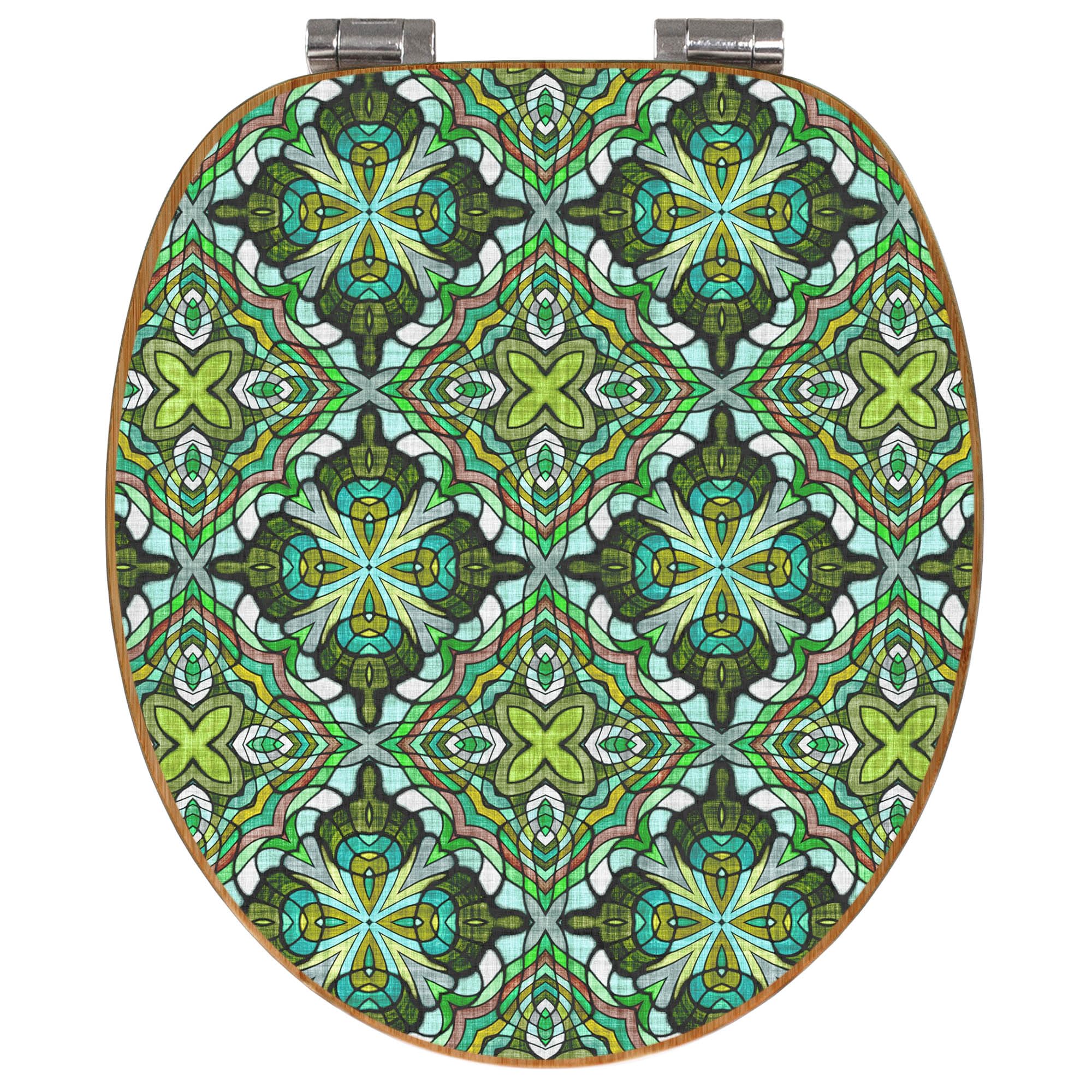 banjado Design WC Sitz Bambus Absenkautomatik 45,8x37,5cm - Toilettendeckel mit Absenkautomatik Holz - hochwertiger Bambus Klodeckel - WC-Sitz für gängigen Toiletten - Motiv Grünes Muster