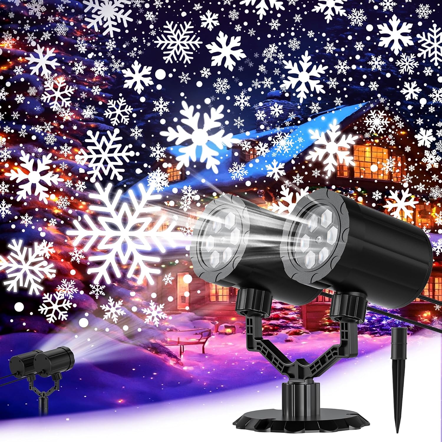 Christmas Projector Lights Outdoor, GUSODOR Dynamic Snowflake Projector IP65 Waterproof 360°Rotating LED Projection Lights for Indoor Outdoor Christmas Decoration, Holiday, Yard Decor-Dual-Head A Christmas Projector Lights Outdoor, GUSODOR Dynamic Snowflake Projector IP65 Waterproof 360°Rotating LED Projection Lights for Indoor Outdoor Christmas Decoration, Holiday, Yard Decor-Dual-Head A