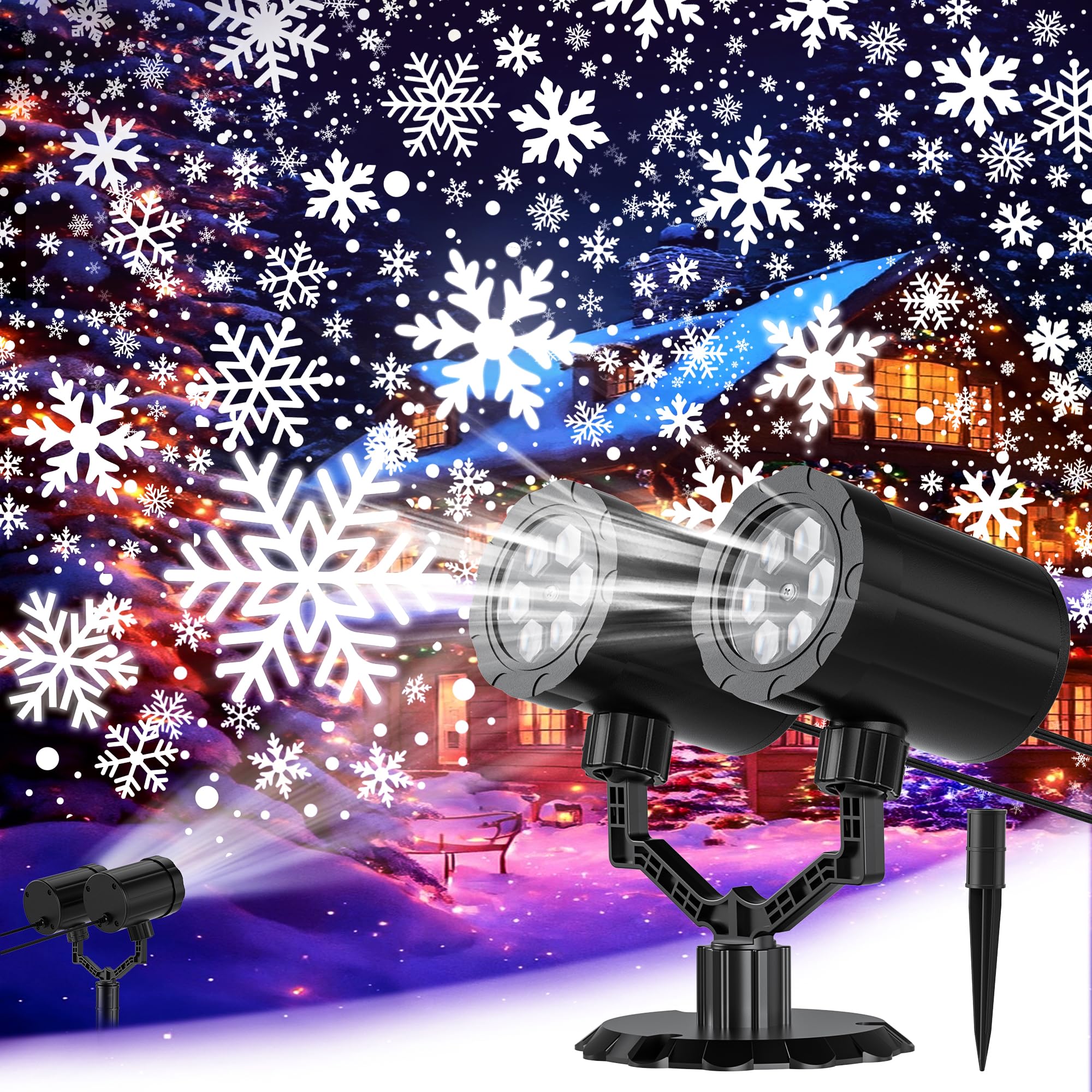 GUSODOR Dynamic Snowflake Projector Lights