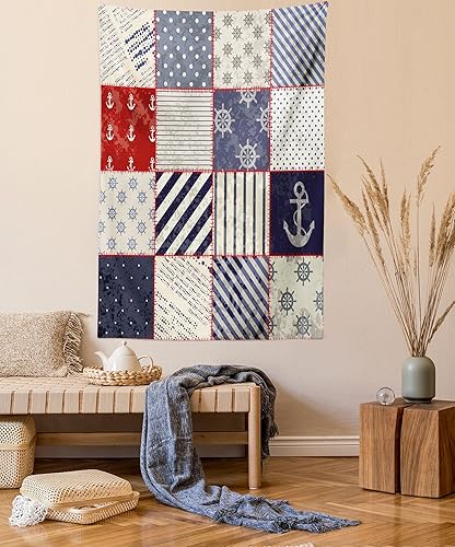 Ambesonne Tapiz náutico, diseño de vida marítima y marina, motivos vintage de anclaje de nudo marinero, colgante de pared para dormitorio, sala de