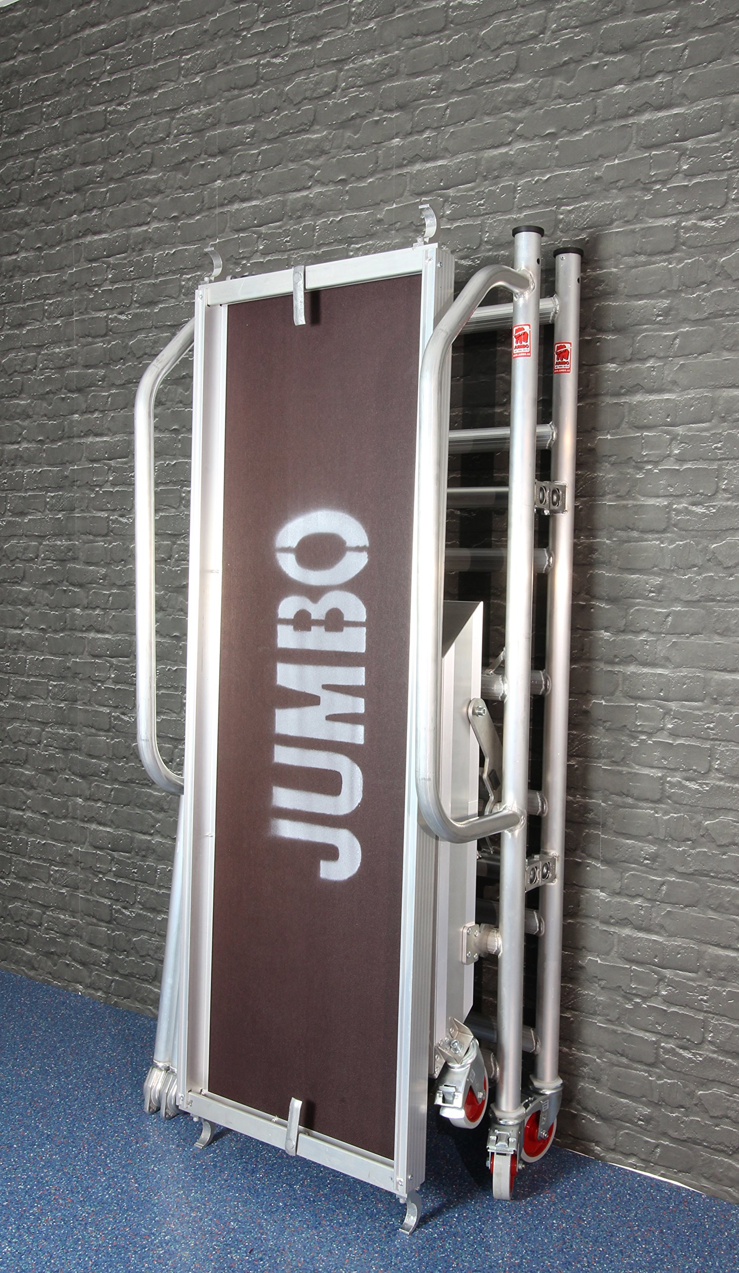 JUMBO Homcom Échafaudage roulant avec escalier et balustrade, hauteur de travail jusqu'à 3 m