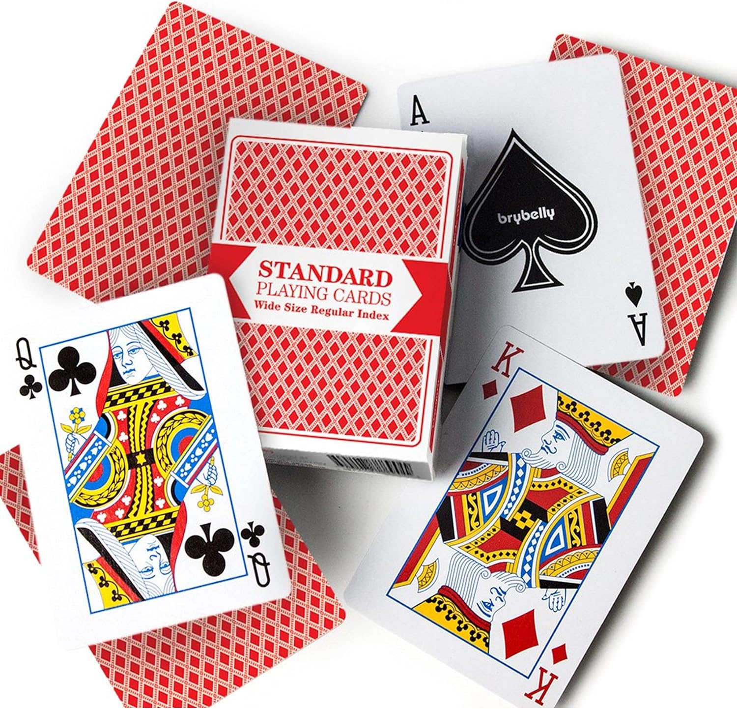 Brybelly Red Deck, Wide Size, Regular Index, Plastic Coated, Standard Playing Cards