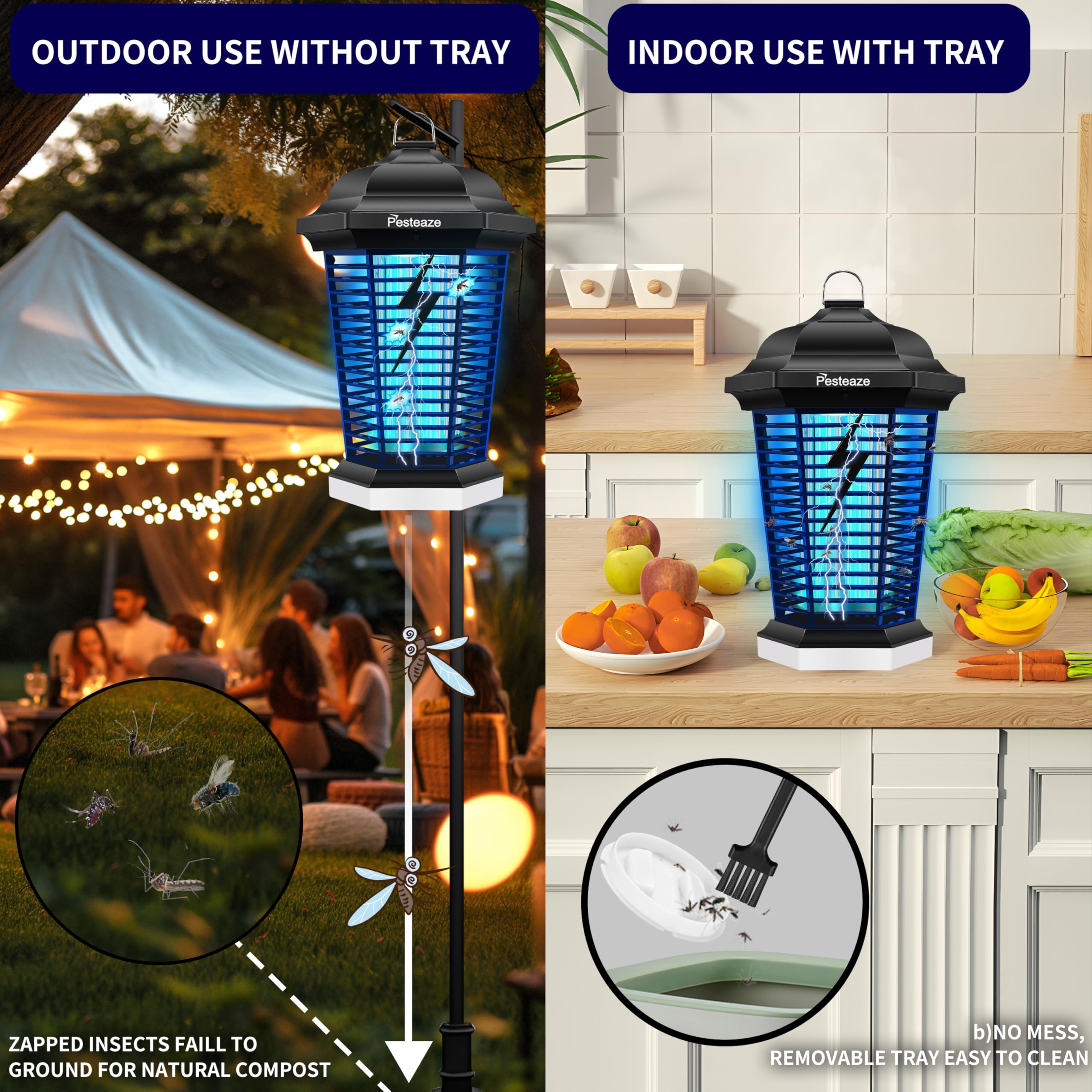 Bug Zapper Outdoor Zapper mit LED Licht, 5600 V - Elektrischer Fliegenzapper steckbar, 3-zackiger Stecker, Mückenspender, Fliegenfalle, Fliegenfalle, Fliegenfalle für Innen u