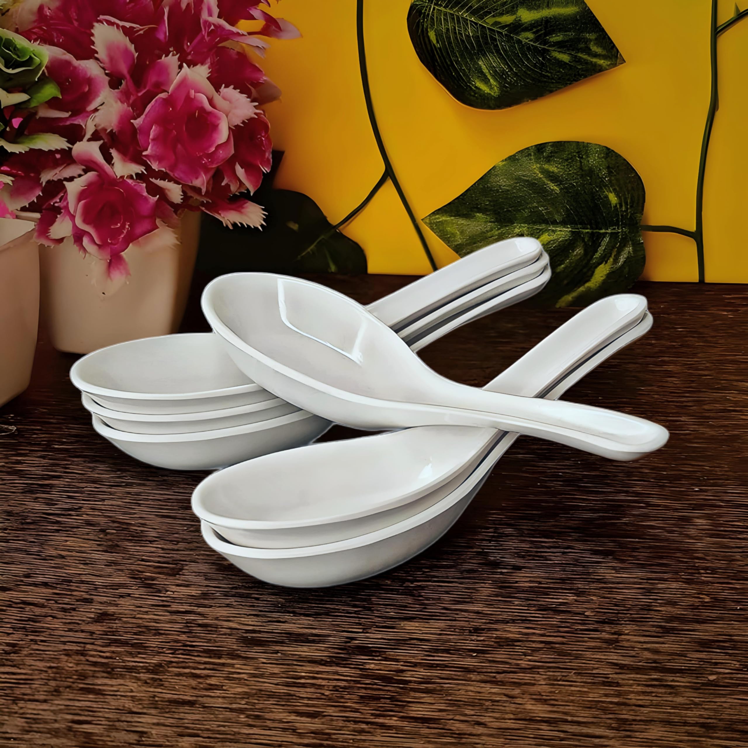 Soup Spoon/Melamine Soup Spoon Set of 6 Microwave Safe-Pack of 6/Soup Spoons (14cm)(White)