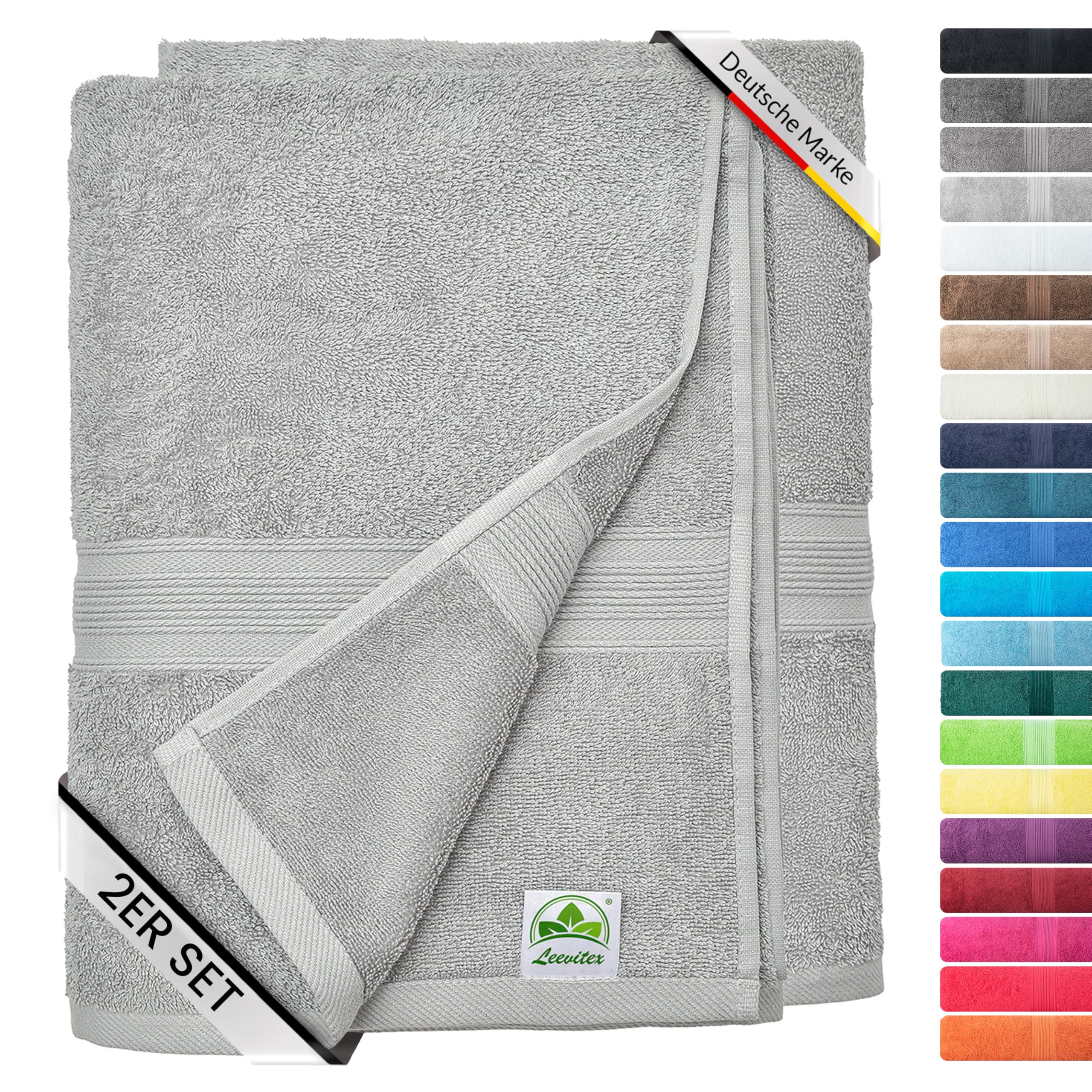leevitex® Saunahandtuch XXL, flauschig und saugstark, 2 Saunatücher, 80 x 200 cm, Qualität 500 g/m², 100% Baumwolle - Silber