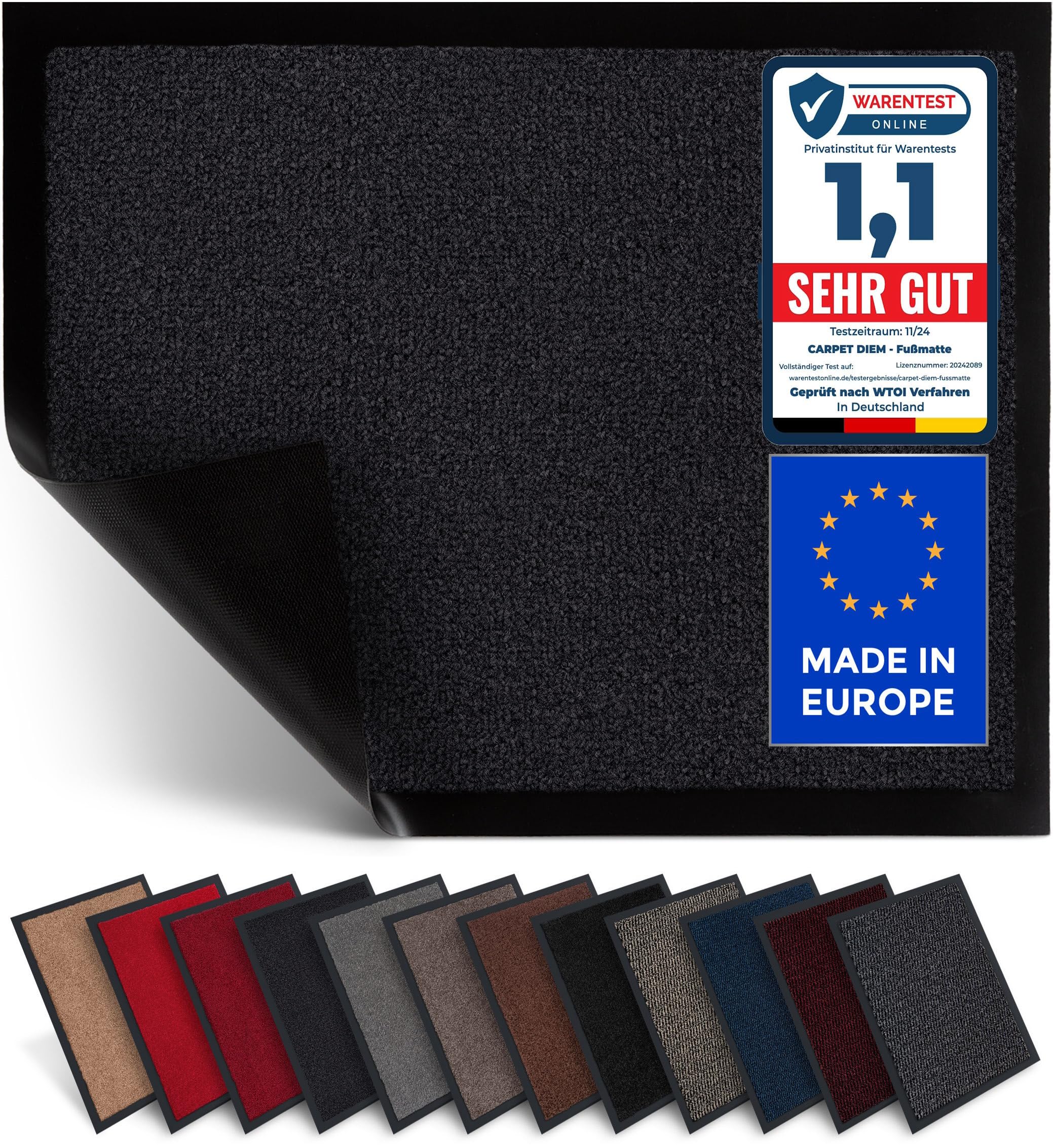 Carpet Diem Fußmatte, einfach sauber I Schmutzfangmatte Eingangsbereich - Fussmatte Innen & Außen, rutschfeste Türmatte, Schmutzfang Teppich für Haustür I Fußabtreter in Anthrazit 90x150 cm