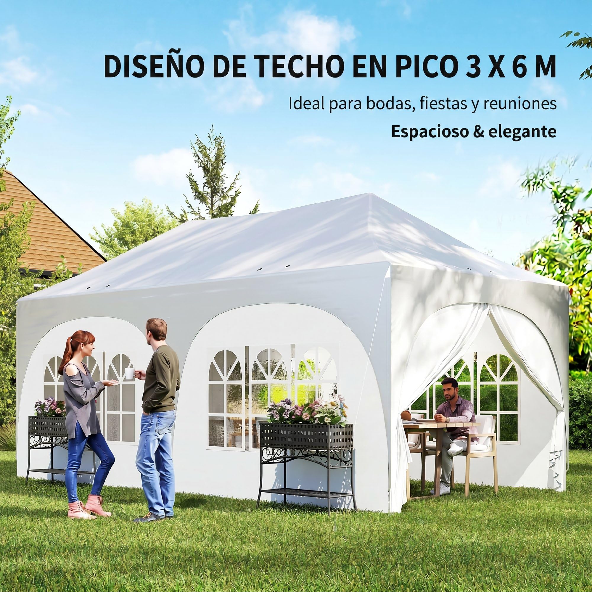 Outsunny Carpa Plegable 6x3 m, Pop-up, con 6 Laterales Extraíbles, Cenador de Jardín con Altura Ajustable, Ventanas, Bolsa de Transporte, UPF30+, Gazebo para Camping, Fiestas, Exterior, Gris Claro