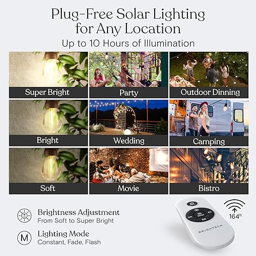 Miniatura 8 de Brightech Ambience Pro Super Bright Solar - Luces de cadena solares superbrillantes para exteriores con control remoto de 48 pies con 15 bombillas