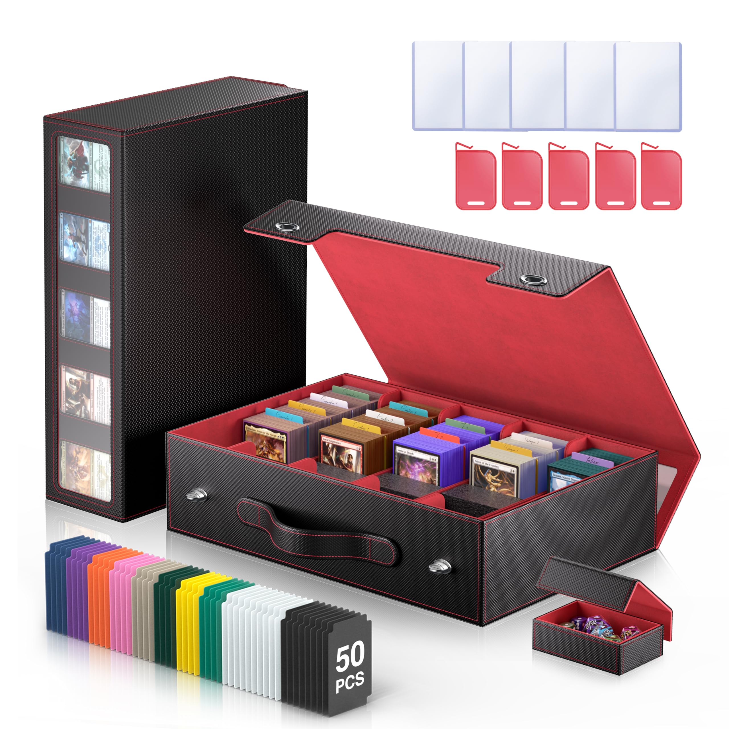 Trading Card Storage Box 3900+ with Handle, Black Red