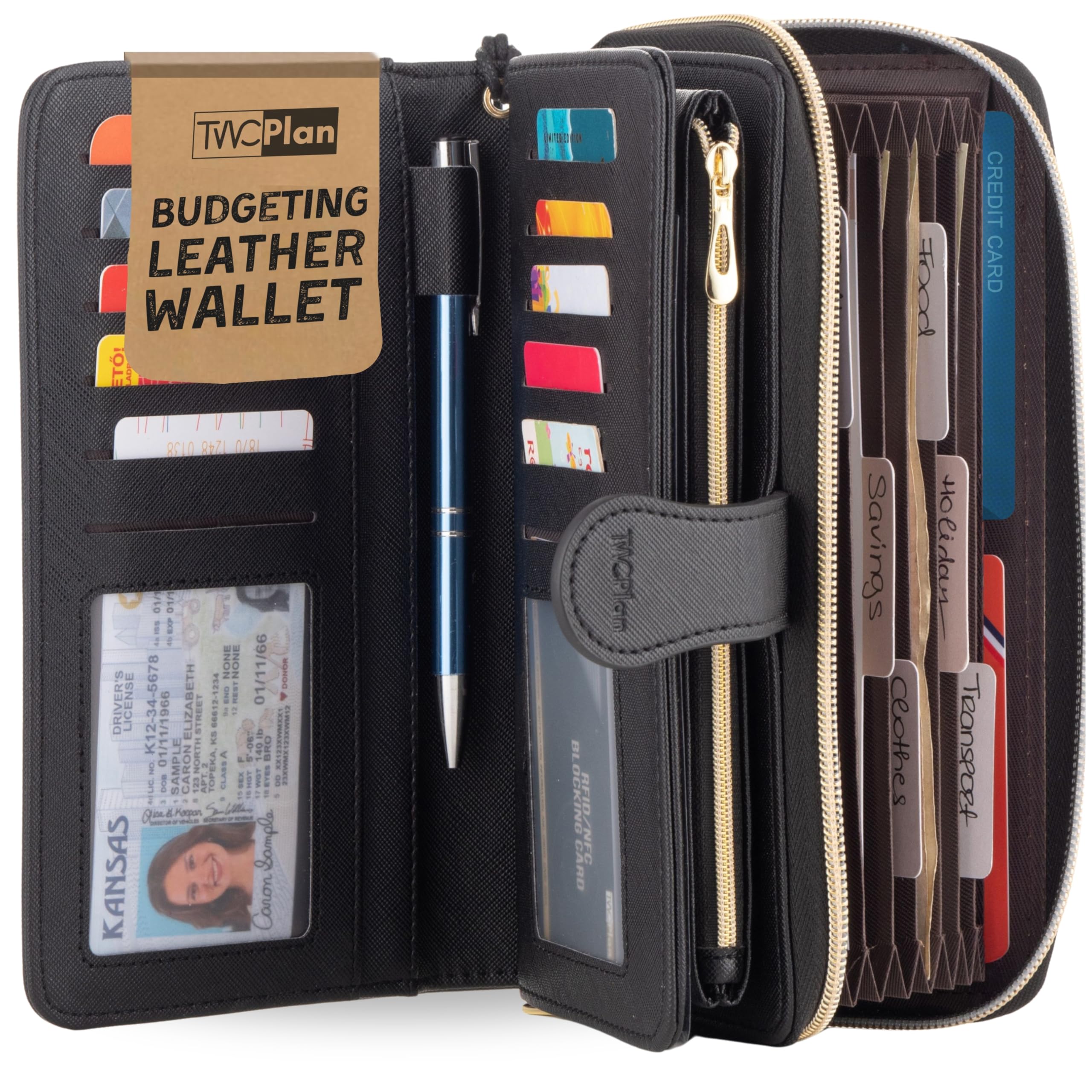 Multi-flap Budget Wallet for Cash Stuffing, Card, Check -Simplified Cash Envelope Wallet System for Budgeting W/Budget Tracker Sheets, RFID Blocking Leather Wallets For Women, Money Organizer Holder