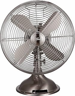 Hunter 90400z All Metal Retro Table Fan - Powerful 3 Speeds and Smooth Oscillation, 12", Brushed Nickel