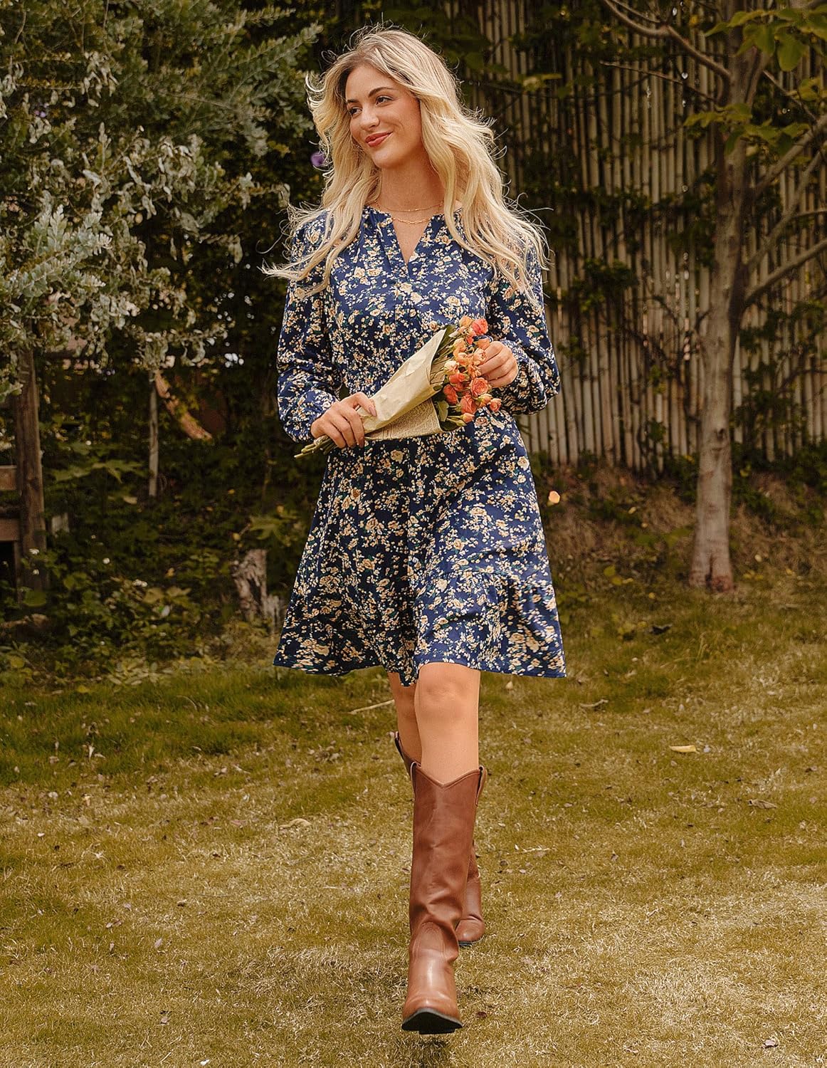 GRACE KARIN Spring Dresses for Women 2026,Casual Long Sleeve Mini Dress, Floral Wedding Guest Dress with Pockets - Image 2