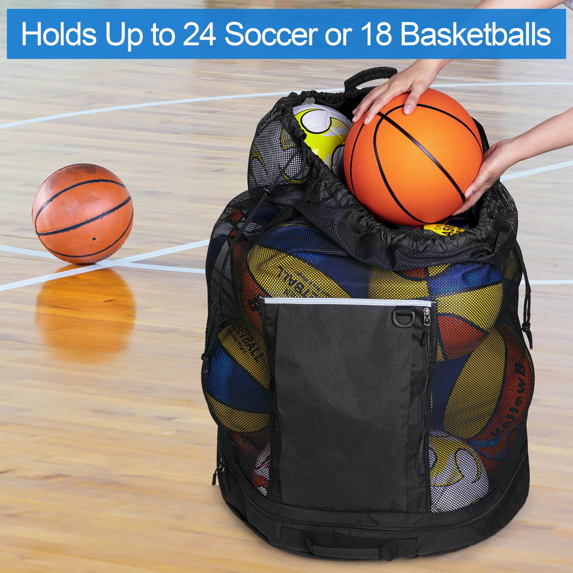 Bolsa de malla extra grande, bolsa de baloncesto y pelota de fútbol con sistema de cordón y correa de hombro ajustable para baloncesto, fútbol, fútbol, voleibol, rugby y deportes de playa, 2