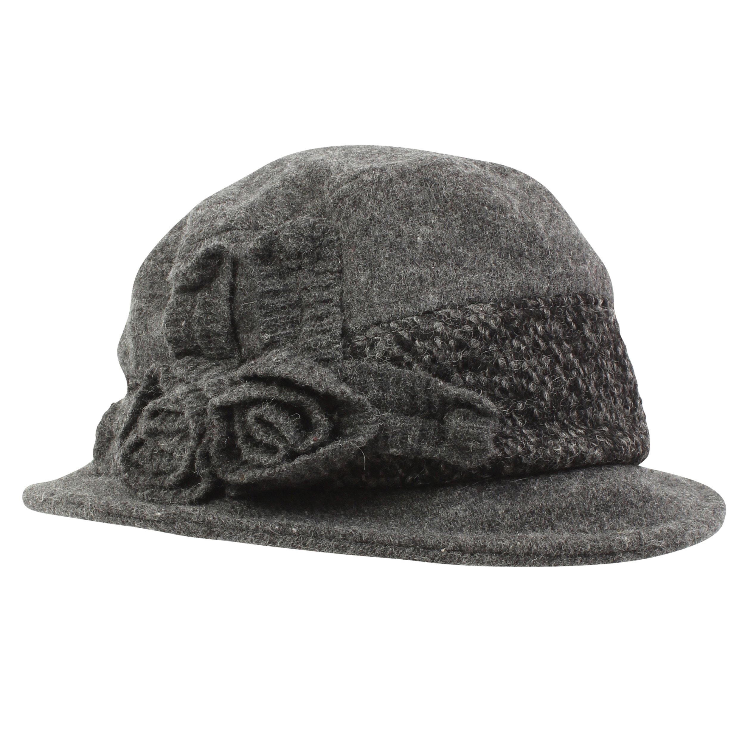 i-Smalls Women's Wool Felt Cloche Hat with Wool Tweed Band (One Size) Grey