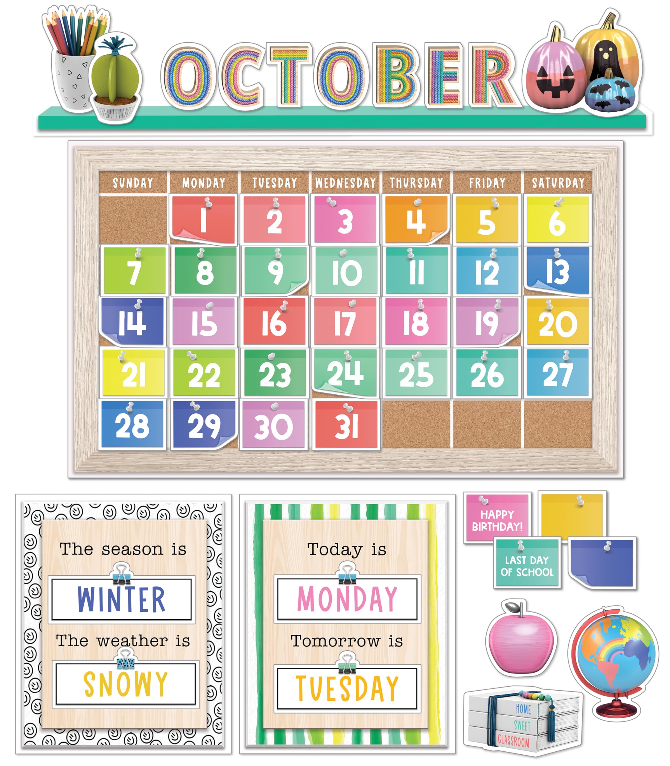 Carson Dellosa Creatively Inspired 118-Piece Calendar Bulletin Board Set, Calendar for Classroom with Monthly Calendar Headers, Seasons, Weather, and Days of The Week Chart, and More-image-45