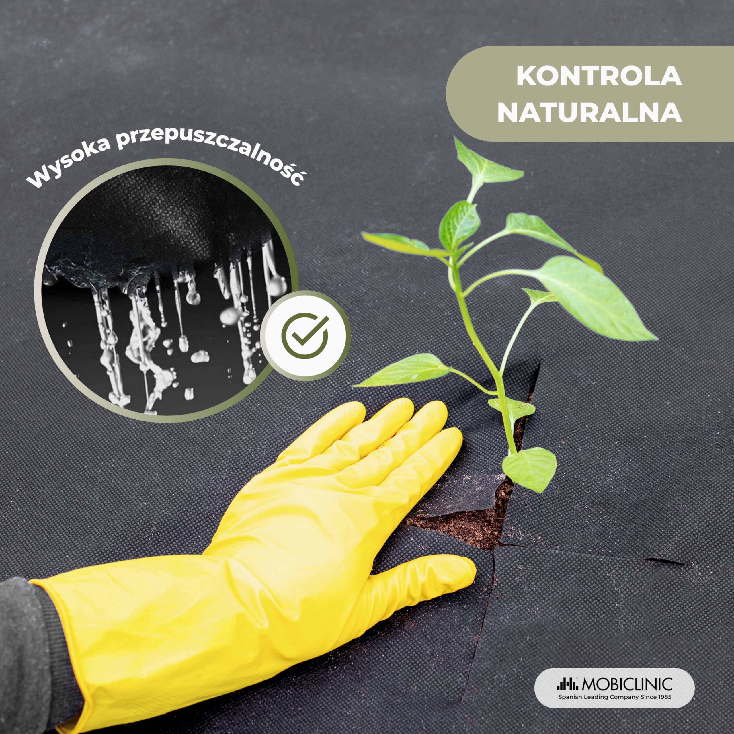 Mobiclinic®, Płótno do Mulczowania, Geowłóknina, 150 g/m² Wysoka Gramatura, 1x50 m, Odporna na Promieniowanie UV i Rozdarcie, Przepuszczalna dla Wody, Oddychająca, Do Ogrodu i Szklarni, HerbStop
