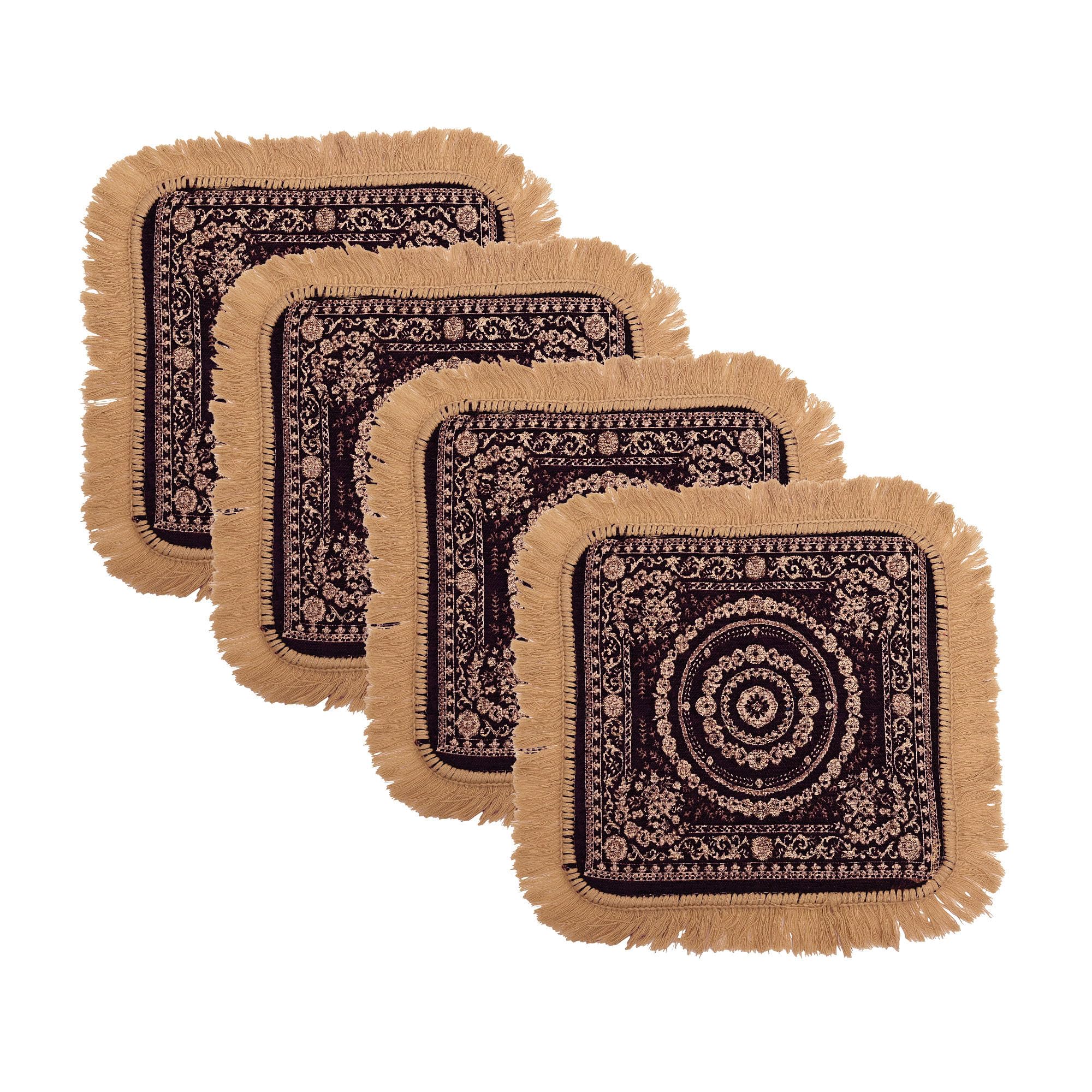 Heart Home Pack of 4 Velvet Pooja Mat for Sitting On Floor | Comfortable Eating Aasan for Home | Decorative Sitting Mat for Meditation & Mandir | Floral - Golden & Purple-picture-31