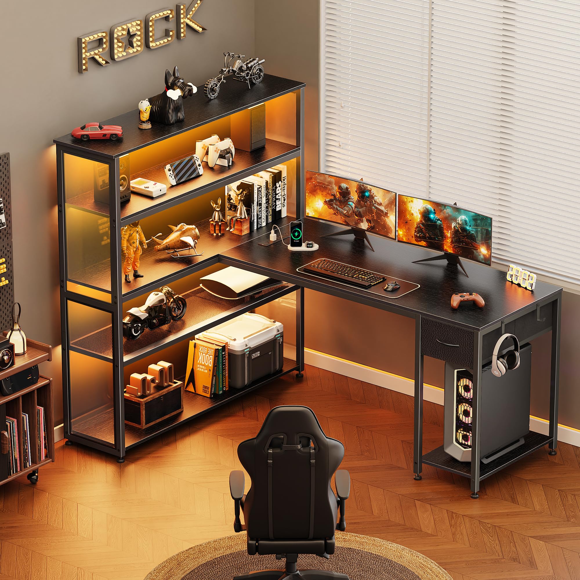 ドラム缶remake！パソコンデスク‼️ 96 Inch Desk – L Shaped Grey Gaming Desk with LED | Sikaic