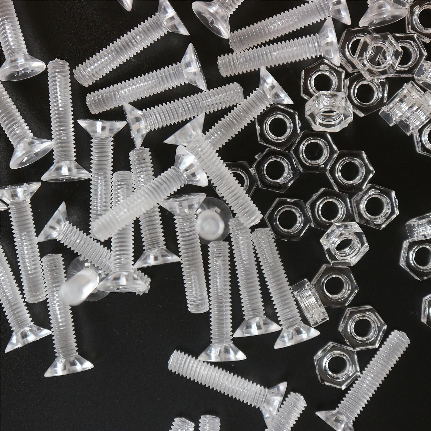 50 x Crosshead Countersunk Screws with Nuts & Washers, Transparent Clear Acrylic Plastic, M4x20mm (5/32 x 25/32 in)