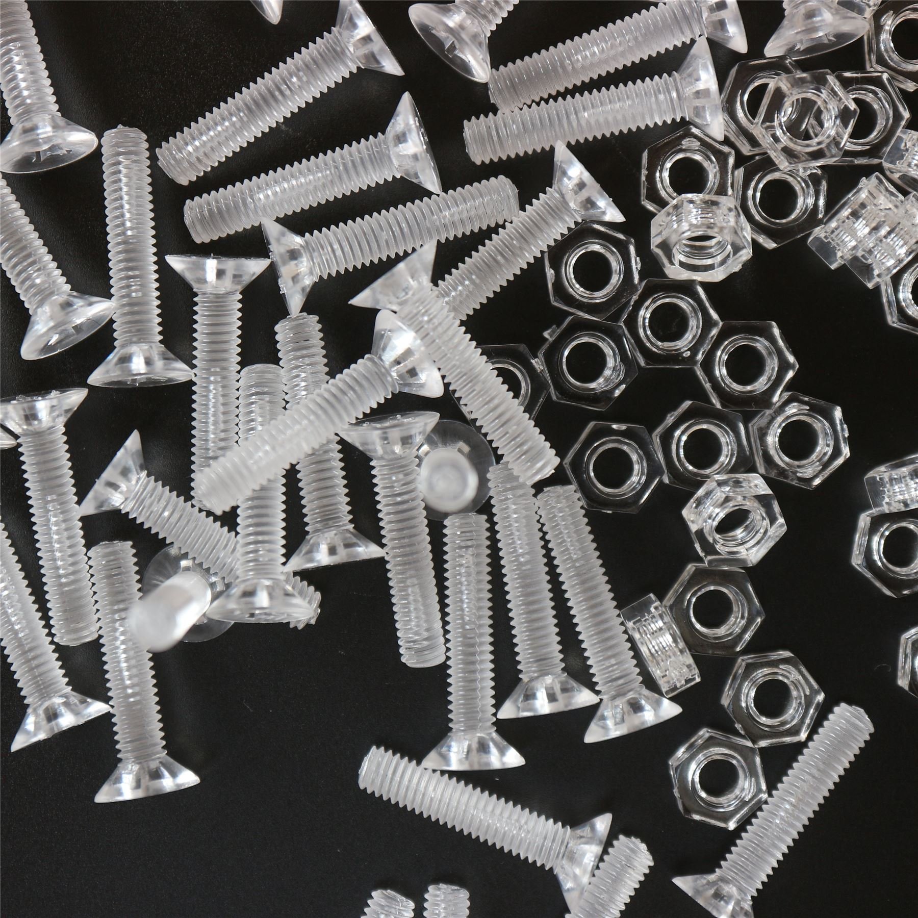 50 x tornillos de cabeza avellanada cruciforme con tuercas y arandelas, plástico acrílico transparente, M4 x 20 mm