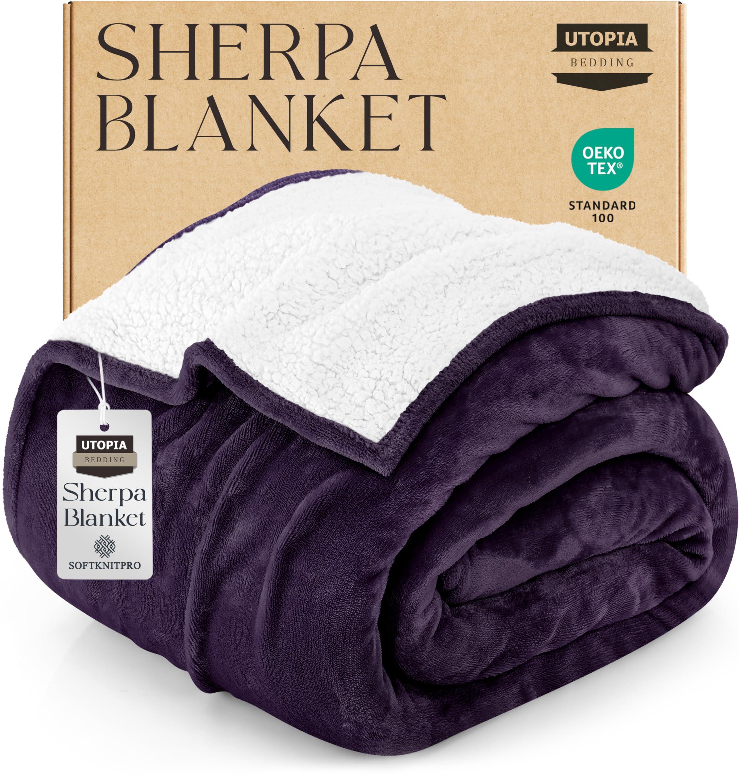 Utopia Bedding Sherpa Blanket King Size (Plum, 90x102 Inches) - Soft Lightweight Plush Fleece Reversible Blanket for Bed, Sofa, Couch, Camping and Travel