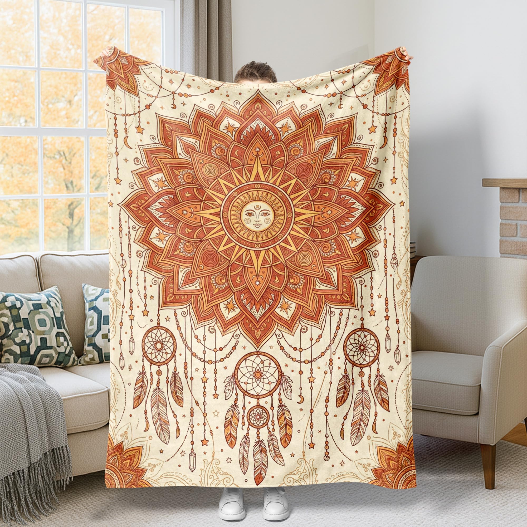 Couverture de soleil en flanelle douce légère jeté de lit terracotta 152x203 cm