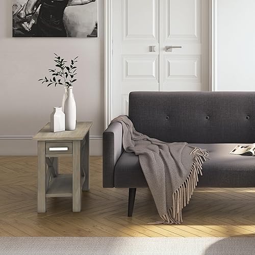Miniatura 2 de SIMPLIHOME Kitchener - Mesa auxiliar rectangular de madera maciza de 14 pulgadas de ancho, contemporánea en gris envejecido con almacenamiento, 1