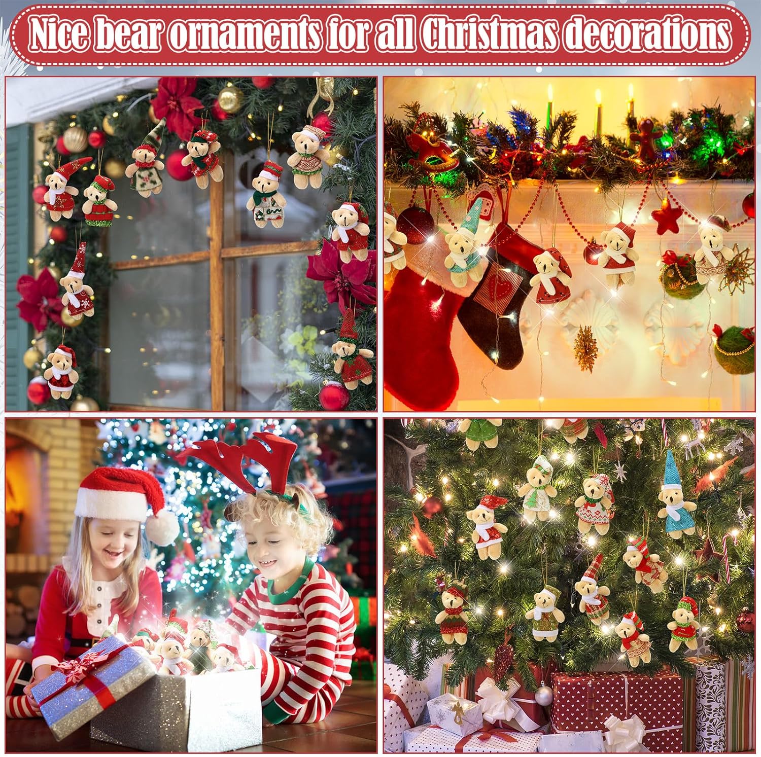Poen 200 Pcs Mini Christmas Stuffed Animals Bulk Plush Christmas Tree Hanging Decorations Key Chain Animal Toy Set Small Toys for Kids Party Gifts Supplies(Cute Style)