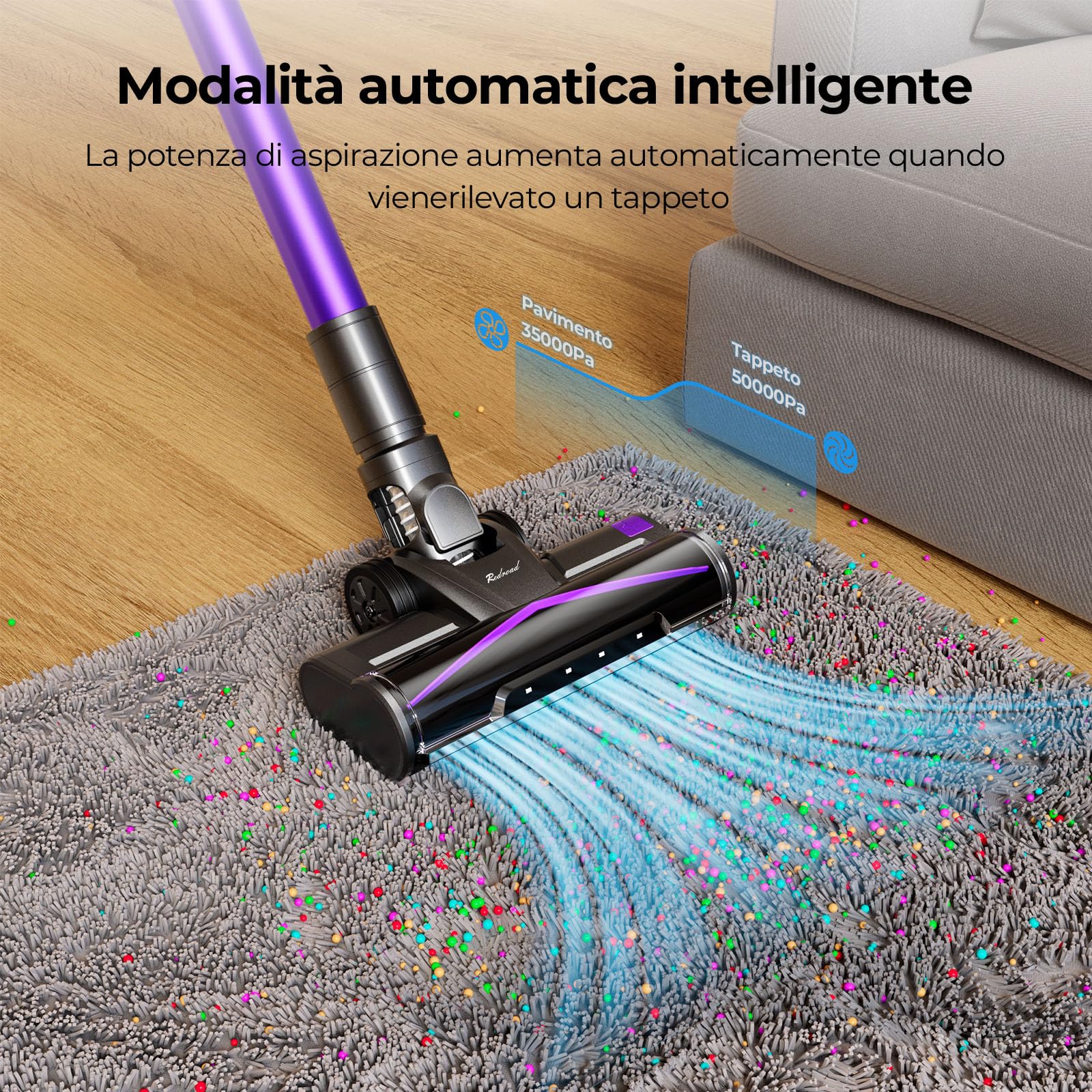 X18 Aspiradora inalámbrica, 60KPA/600W/80Min, Cepillo eléctrico inalámbrico 4 en 1 con 4 Niveles de aspiración Regulables, Aspiradora Vertical Potente para Suelos, alfombras, Pelo de Animales