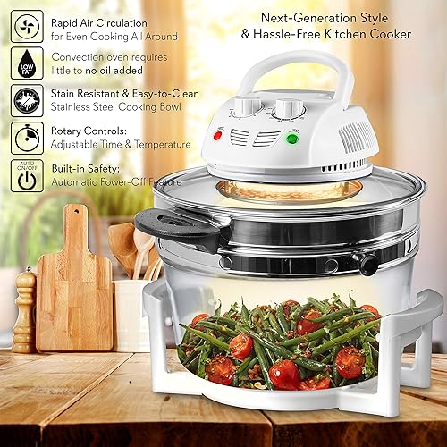 Miniatura 2 de NutriChef Freidora de Aire, Horno de Convección Infrarroja, Horno Halógeno de Encimera, Cocina Saludable, Acero Inoxidable, 13 Quart 1200W, Prepara