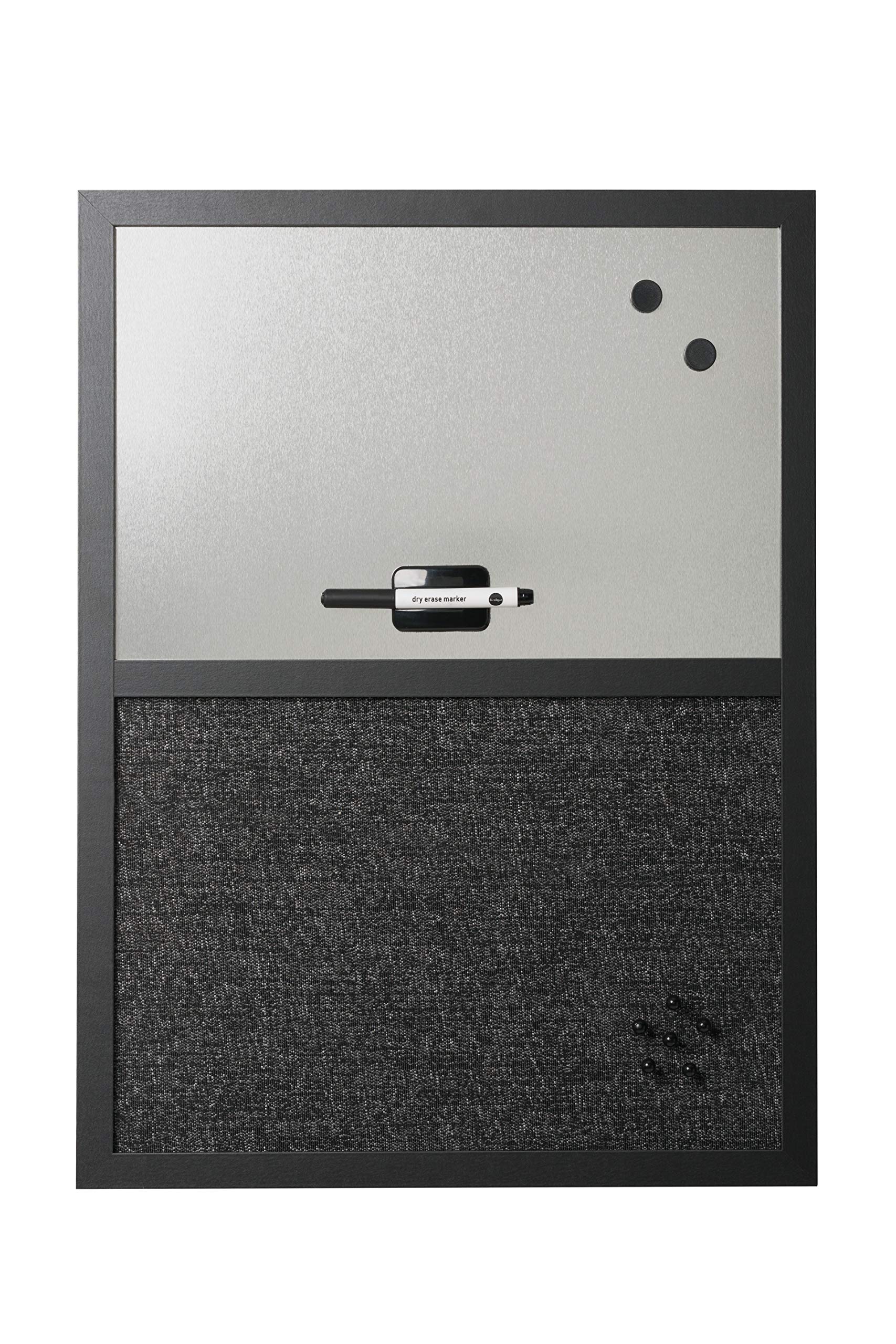 Bi-Office Black Shadow tablica wielofunkcyjna, magnetyczna, ścieralna na sucho, w kolorze srebrnym, z panelem materiałowym, matowa czarna rama MDF, 90 x 60 cm