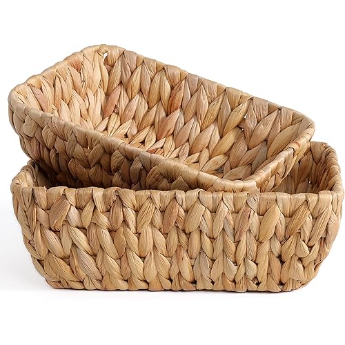 Small Wicker Baskets for Organizing 2 Pack, Wicker Storage Baskets Set, Hand Woven Baskets for Storage, Towels and Toilet Paper Organization, Woven Gift Basket,Countertop Baskets for Organizing