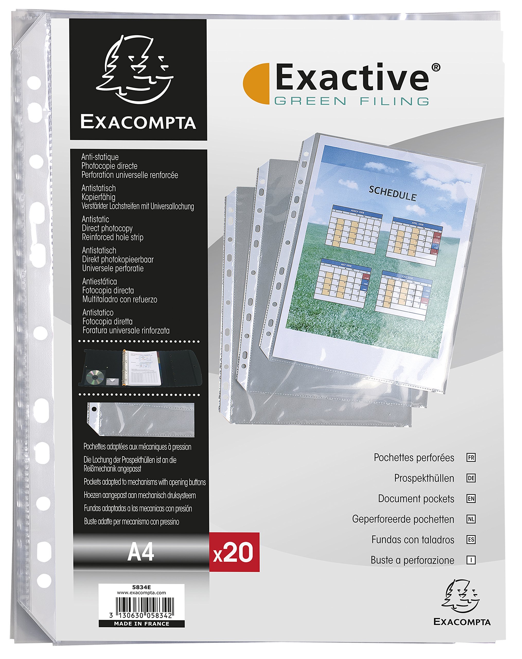 Exacompta A4 Crystal Punched Pockets - 100 Pack - Polypropylene