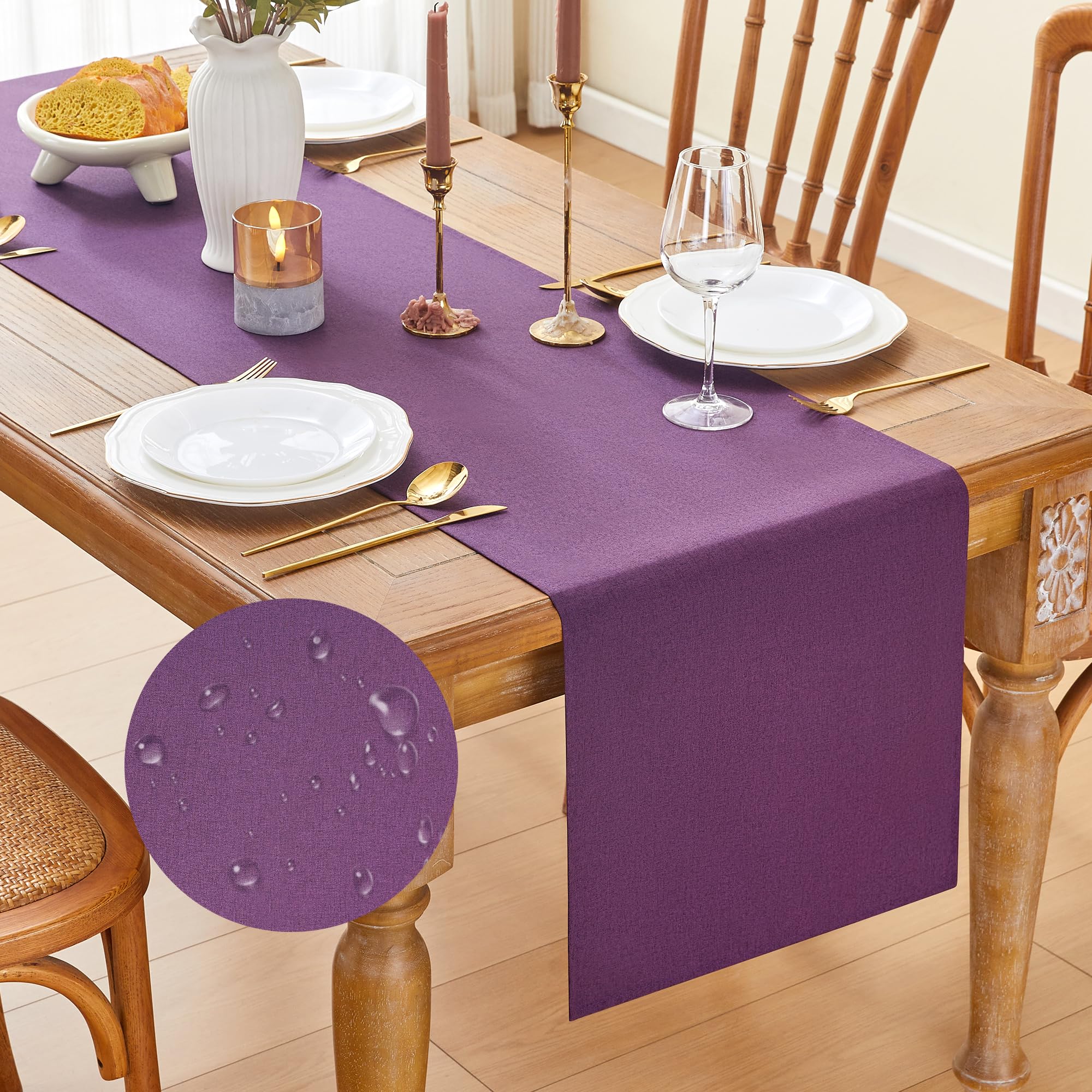 MAIBAOTA Purple Waterproof Table Runner 40 x 240 cm Linen Table Runner — image 1