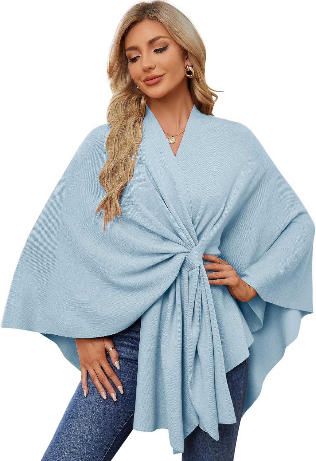PULI Women's Elegant Shawl Wraps Soft Open Front Poncho Sweater for Spring Fall Winter