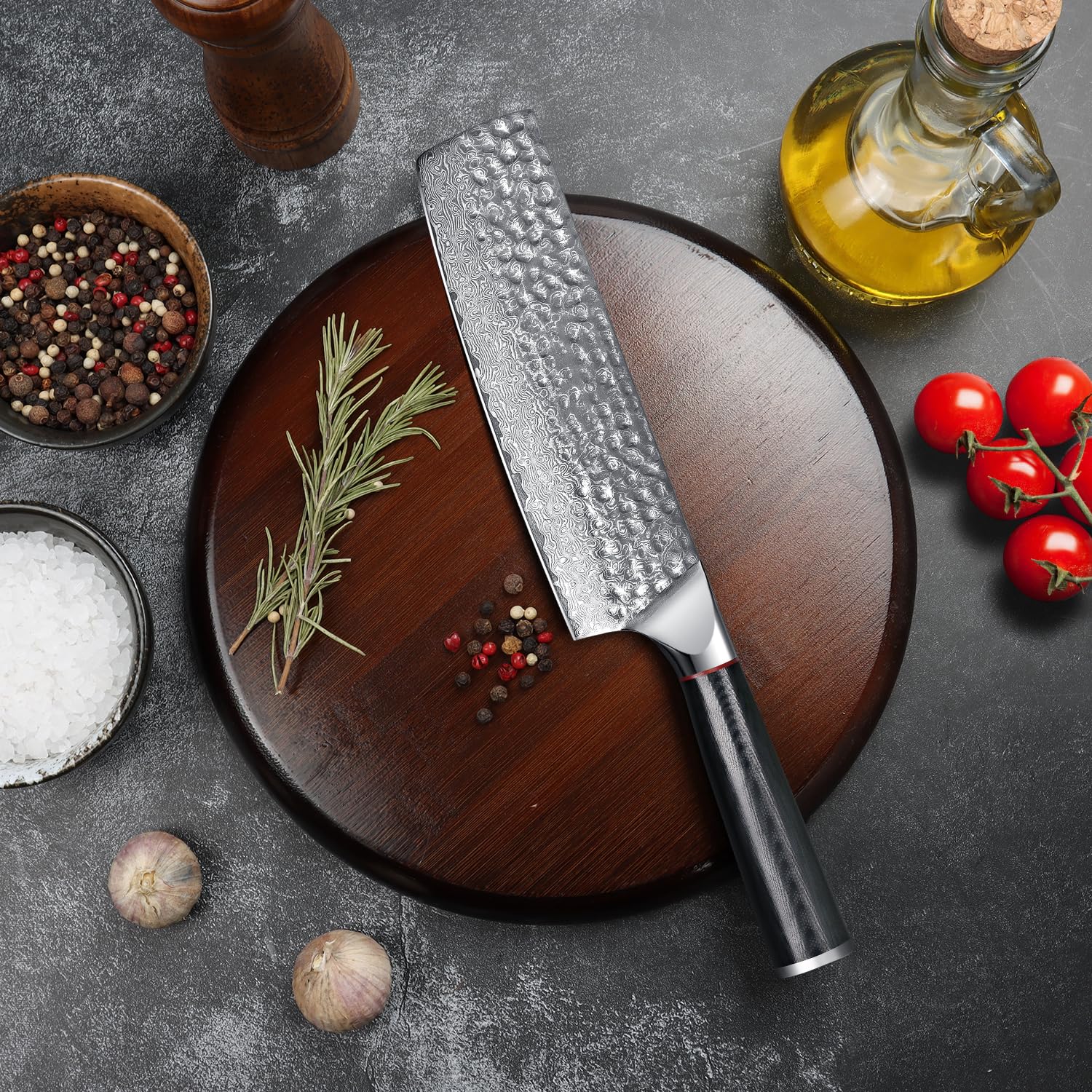 Home Safety Mannaia Cinese Damasco 17,4 cm 67 Strato VG-10 Acciaio di Damasco, Coltello Professionale per Carne con Impugnatura Ergonomica