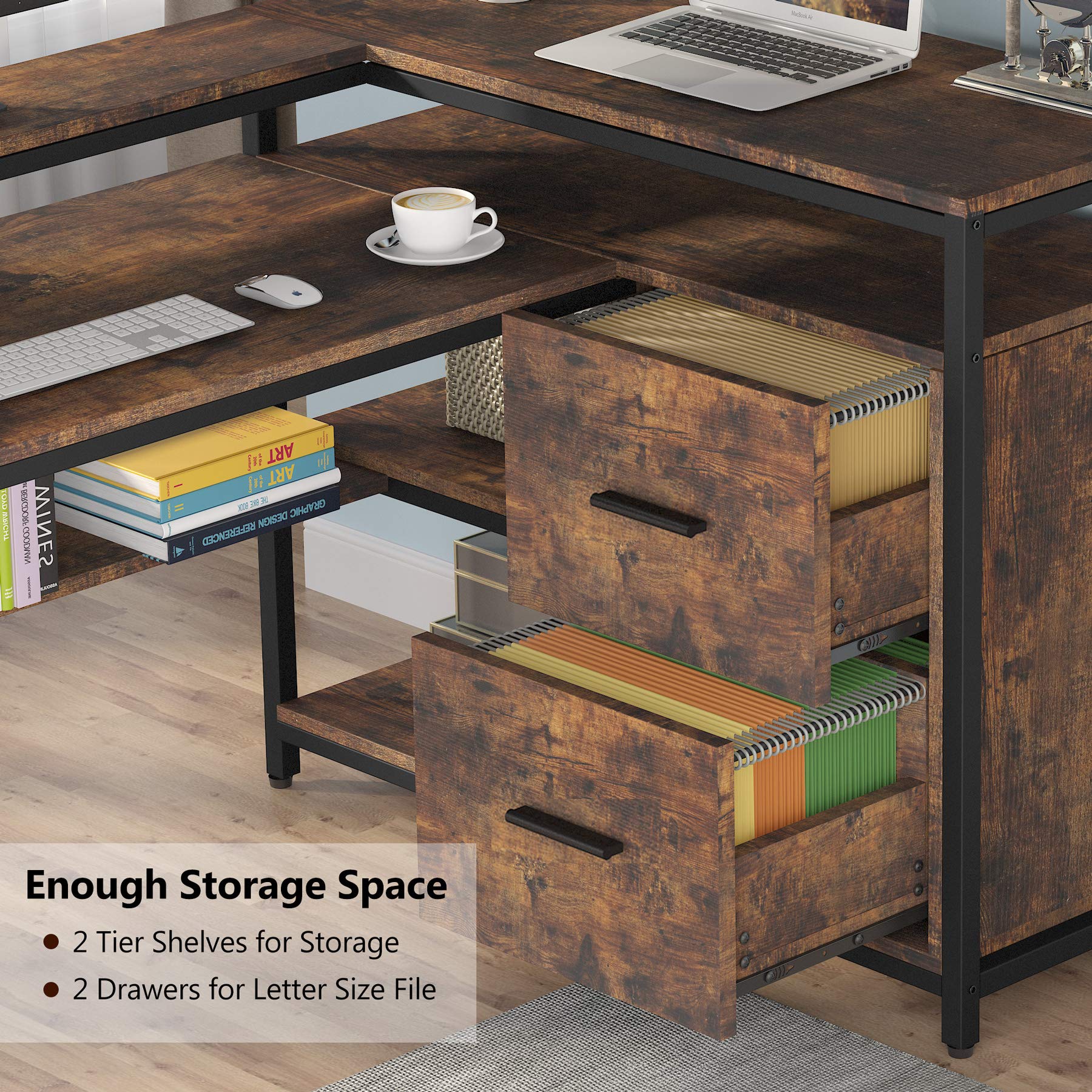 Tribesigns L Shaped Computer Desk with 2 Drawers, 59 Inch LShaped Desk