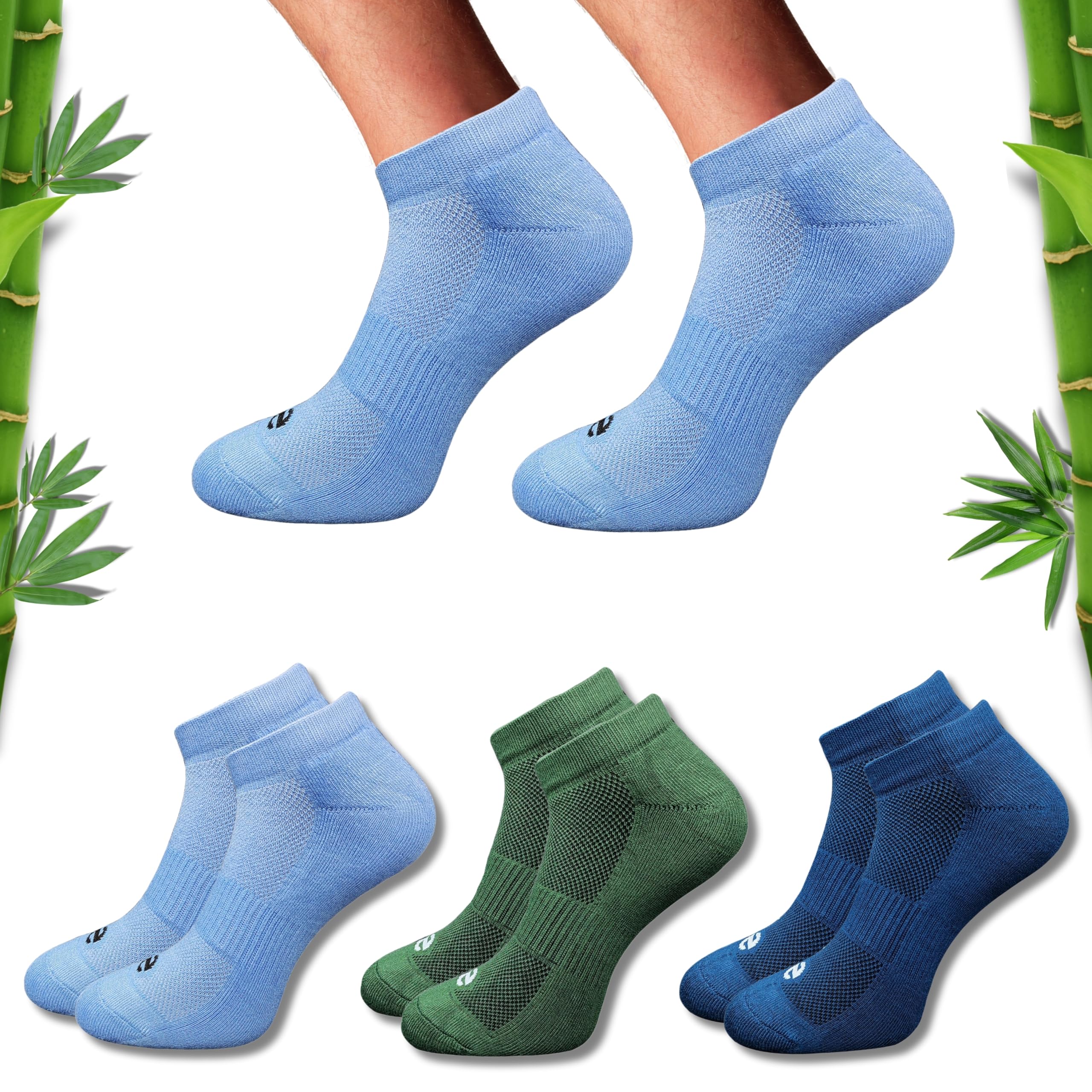 ecosync Premium Bamboo Unisex Socks - Low Cut (Set of 3: Sky Blue + Olive + Navy) | 88% Bamboo Fabric, Anti-Bacterial, Breathable, Soft, Seamless Design.-picture-30
