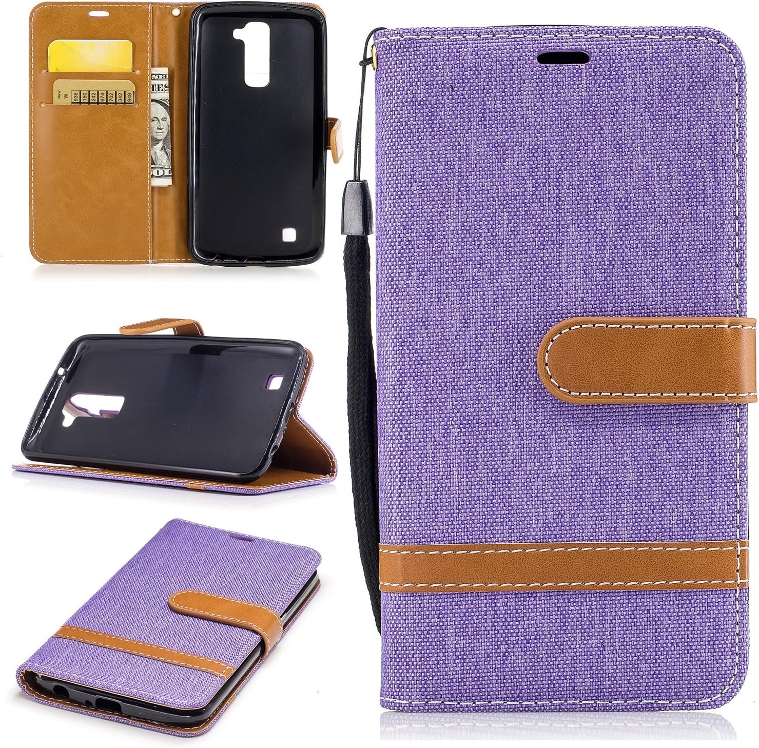 LG K10 Case, LG K10 2016 Case, Jeans Denim PU Leather Magnetic Closure Flip Folio Wallet Cover Case for LG K10 2016/Premier Lte with Card Slot, Kickstand, Wrist Strap ( Color : Purple )