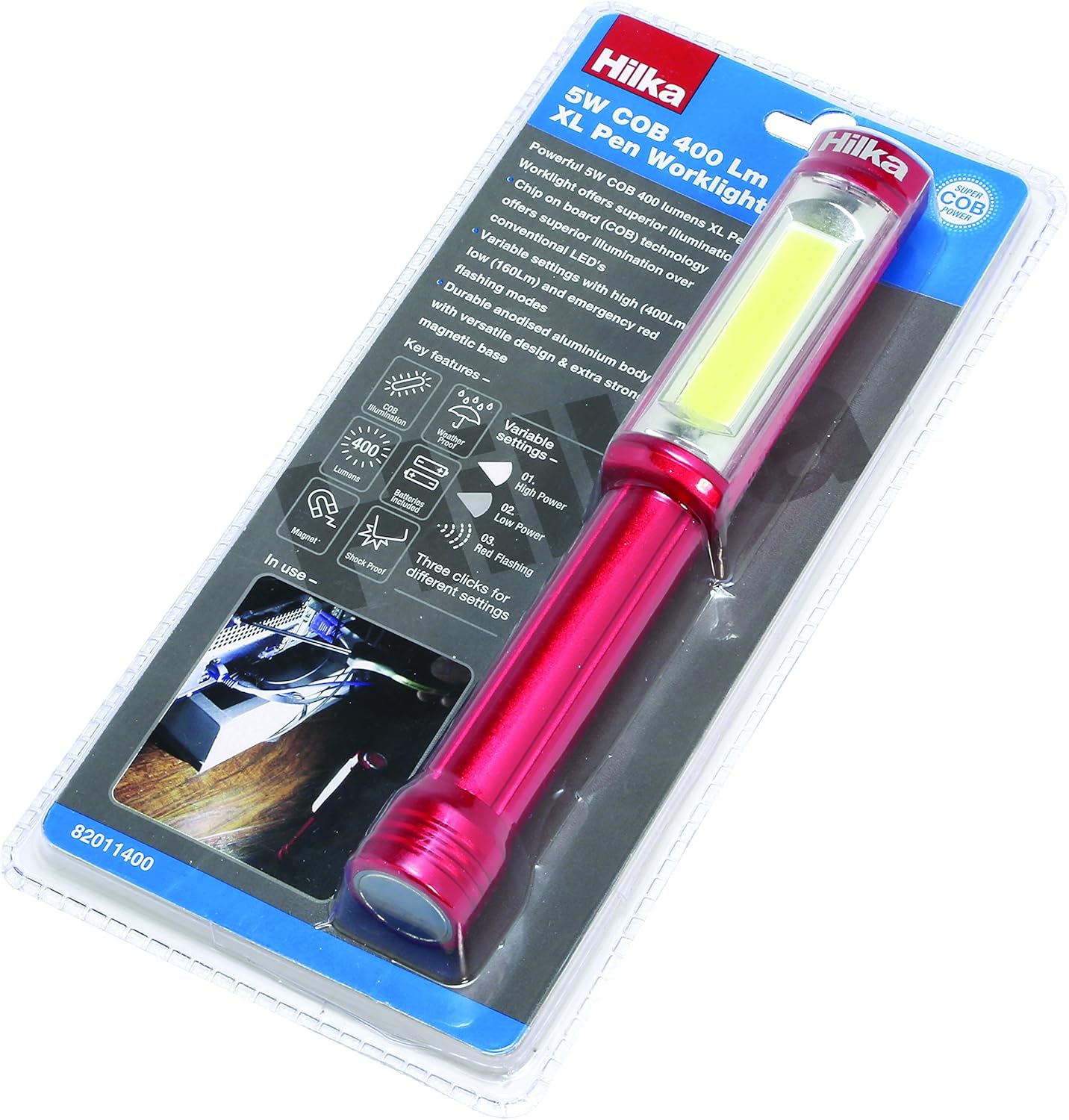 Hilka Tools 82011400 4.5W COB 400 Lumens XL Pen Worklight with Batteries, Red