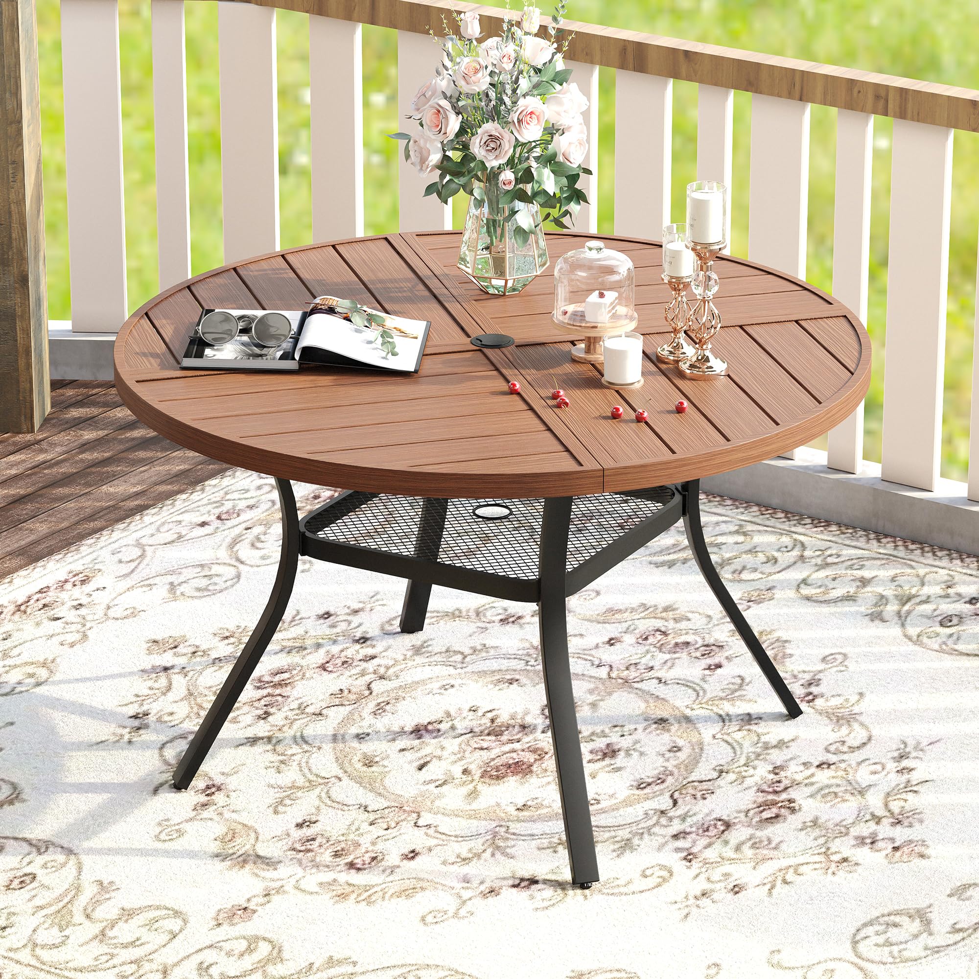 amazon prime round patio tables 30 inch with umbrella hole VICLLAX Table Adjustable for 4, All Weather Metal Outdoor Dining Table for Lawn Garden, 40.6