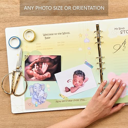 Miniatura 8 de Libro de recuerdos de bebé encuadernado en cuero para niño y niña, hermoso álbum de recortes para bebés con calcomanías de hitos mensuales, libro de