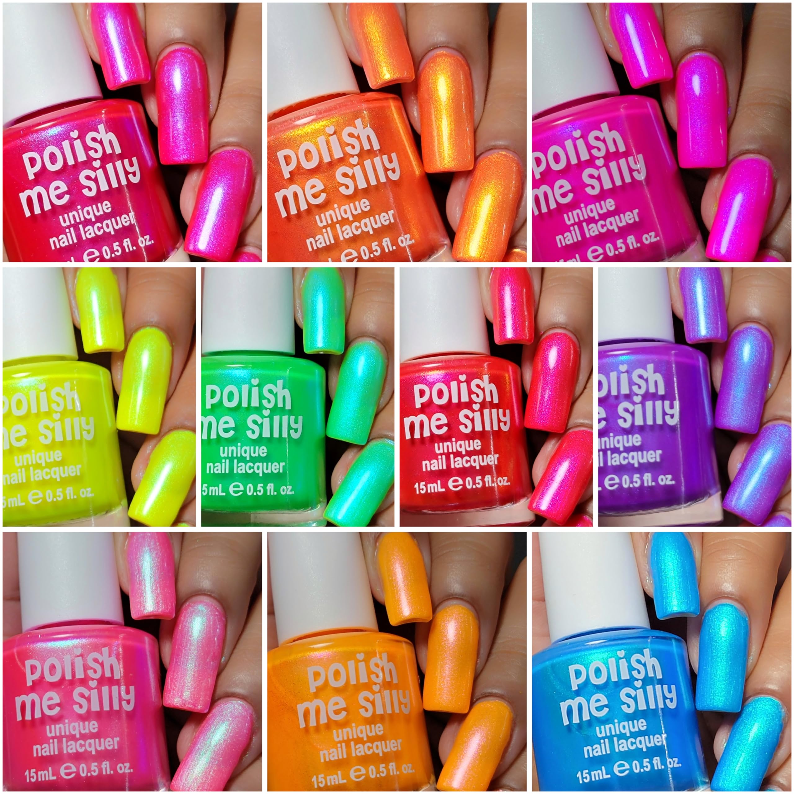 Polish Me Silly Full 10 Set NEON Glow Pop Collection PT 7 Oil Slick Mylar Color Shifting Multi-chrome