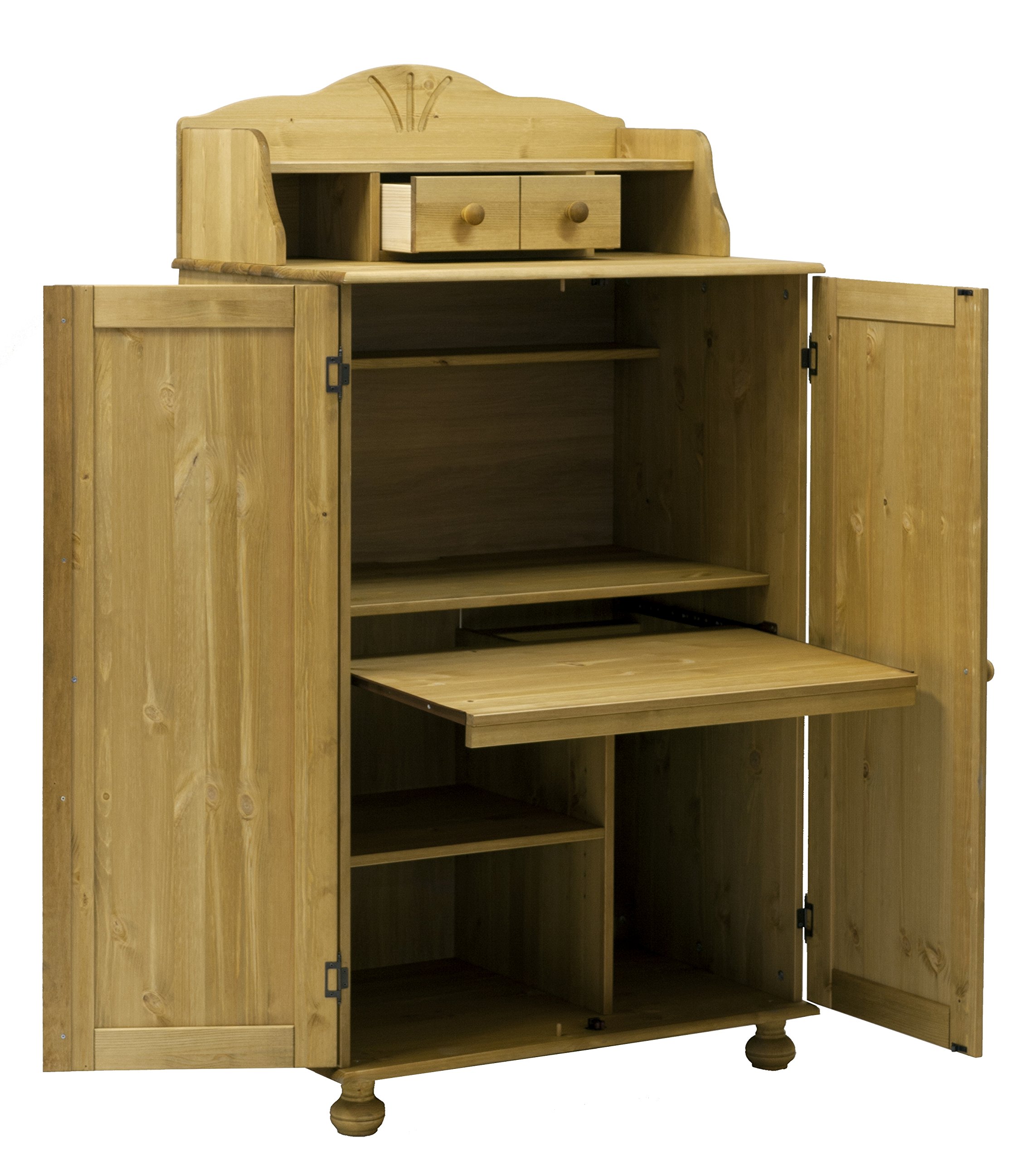 clever-moebel PC-Schrank aus Kiefernholz mit Aufsatz - gelaugt, Computerschrank Büro