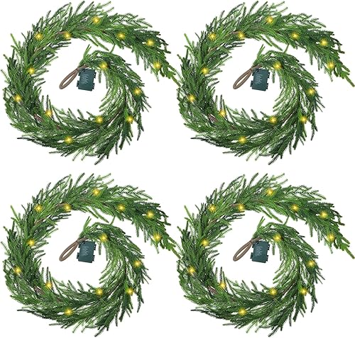 Real Touch Norfolk - Guirnalda de pino sintético, guirnalda de Navidad artificial preiluminada, con luces LED blancas cálidas para Navidad,