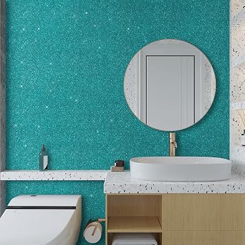 VaryPaper Peel and Stick Blue Glitter Wallpaper 40cmx800cm Glitter Sticky Back Plastic Vinyl Wrap for Furniture Stick on Wallpaper for Living Room Bedroom Blue Lining Paper for Wall Cabinets
