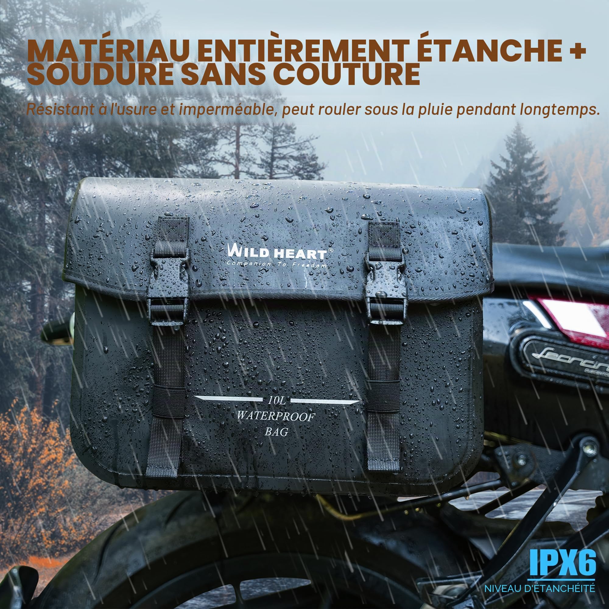 WILD HEART Sacoches de moto étanches Sac arrière rétro 20L (10L*2) pour Sportster Softtail Dyna Road King pas besoin de couverture anti-pluie