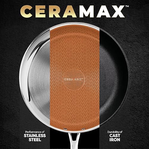 Miniatura 5 de Gotham Steel Hybrid - Juego de 3 sartenes antiadherentes de acero inoxidable de 8,10,12 pulgadas, listo para inducción, fabricado sin PFAS ni PFOA,