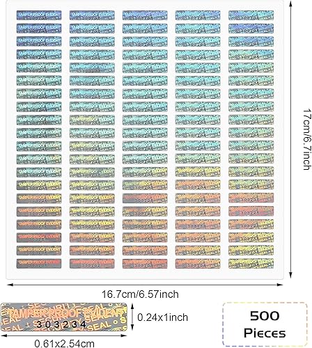 Vista 2 de Marspark 500 calcomanías plateadas de seguridad a prueba de manipulaciones, etiquetas de holograma auténticas, a prueba de manipulaciones