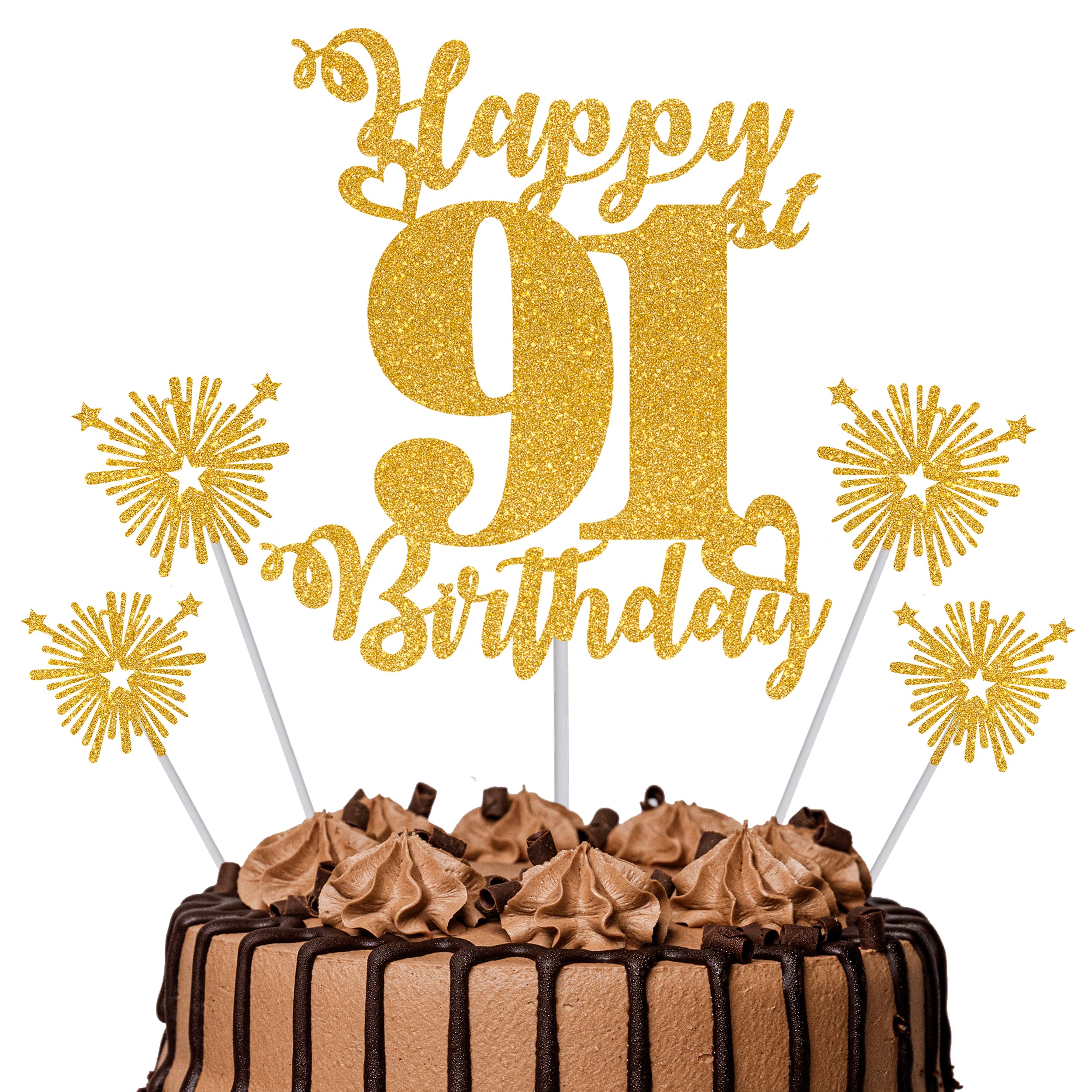 Gold Glitter 96th Birthday Cake Topper Set – 5 Piece Premium Glitter Birthday Decoration & Party Supplies for Men, Women & Kids – 96th Birthday — view 33